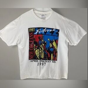 Jazz Fest Vintage 1997 T Shirt New Orleans Music White Sz 2XL 100% Cotton As Is